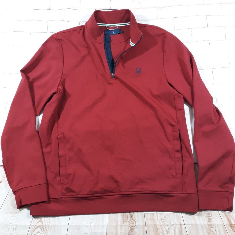 Extracurricular Sweater Mens Medium 1/4 Zip Pullover Golf Red Rayon Blend Heavy